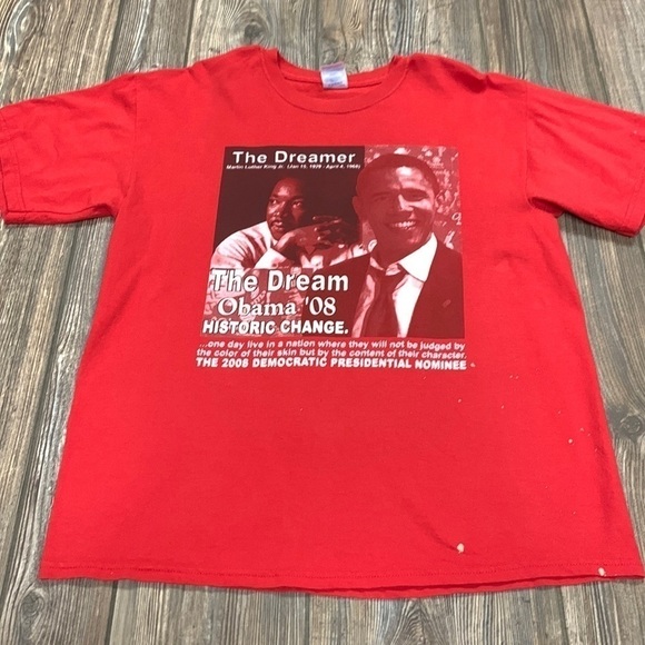 Gildan Other - Martin Luther King Jr. & Obama 2008 Presidential Elect Democrat Red Tee